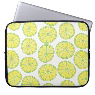 Sömlös mönster med citronskivor av gult på vitt laptop fodral