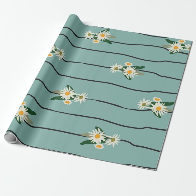 Sömlös mönster med daisy och rand presentpapper (Utrullad)