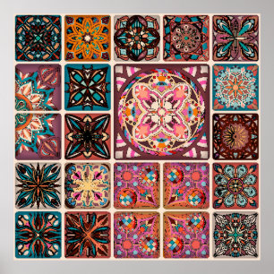 Sömlös mönster med dekorativa mandalas. Vintage Poster