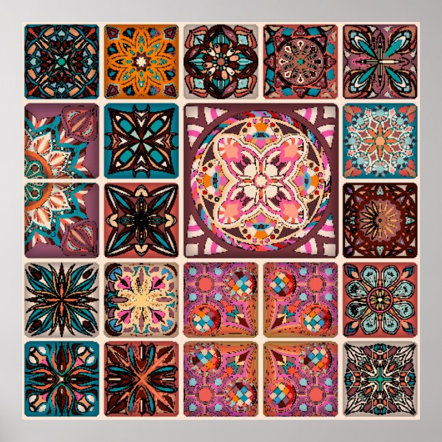 Sömlös mönster med dekorativa mandalas. Vintage Poster (Framsidan)