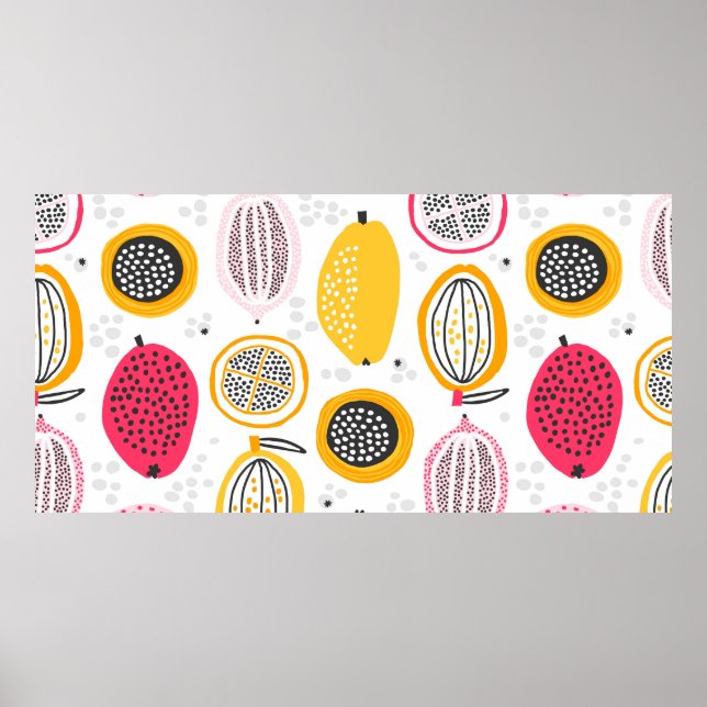 Sömlös mönster med exotiska frukter från hand ploc poster (Framsidan)