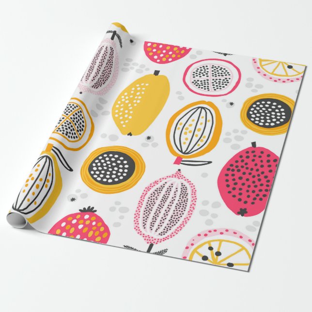 Sömlös mönster med exotiska frukter från hand ploc presentpapper (Utrullad)