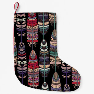 Sömlös mönster med fågelfjädrar. Tribal art a Liten Julstrumpa