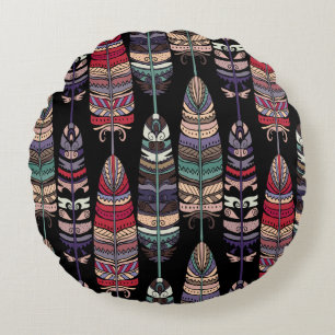 Sömlös mönster med fågelfjädrar. Tribal art a Rund Kudde