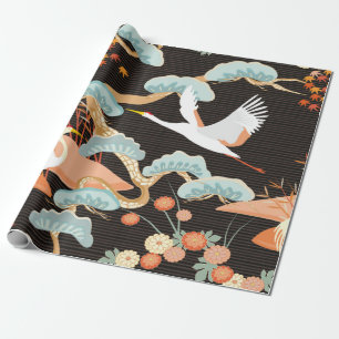 Sömlös mönster med fåglar. Crane. Heron. Japaner Presentpapper