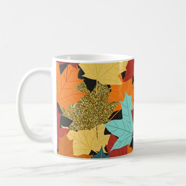 Sömlös mönster med fallkapsel löv. illustrera kaffemugg (Vänster)