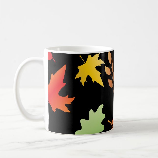 Sömlös mönster med fallna höst löv och kol kaffemugg (Vänster)