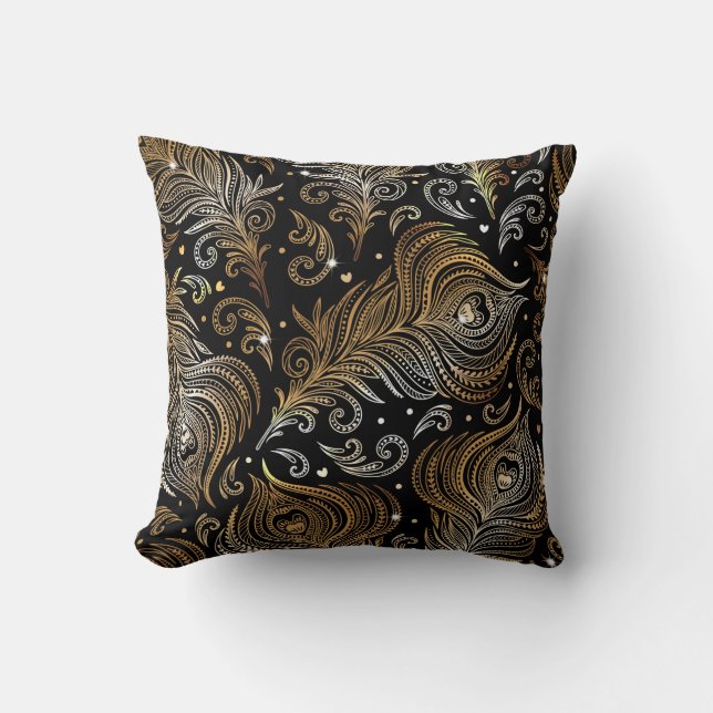 Sömlös mönster med fjädrar. Freehand d Kudde (Framsida)