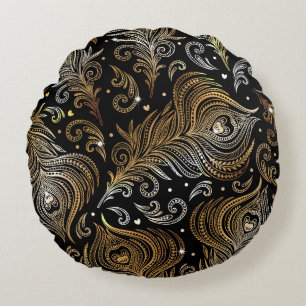 Sömlös mönster med fjädrar. Freehand d Rund Kudde