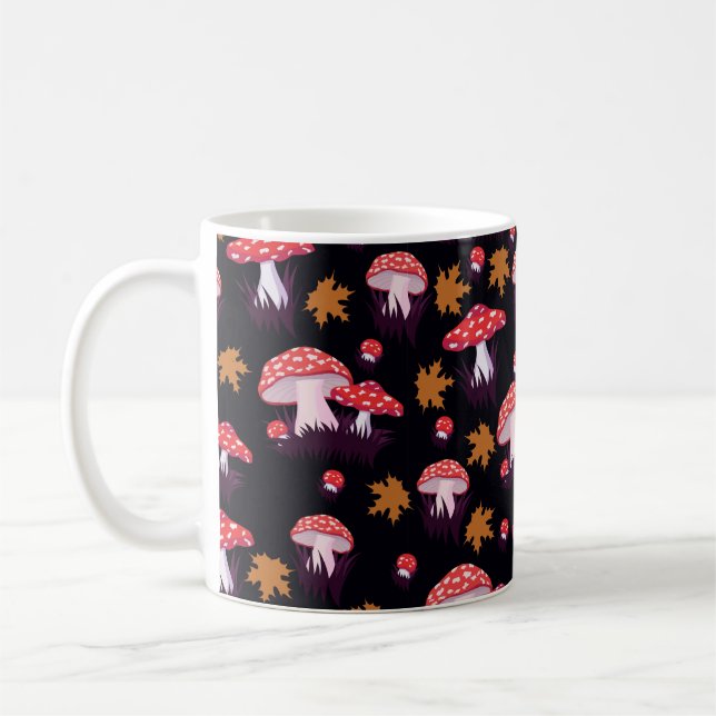 Sömlös mönster med flygagariska och maple löv. kaffemugg (Vänster)