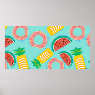 Sömlös mönster med flyter i bassäng. Ananas Poster
