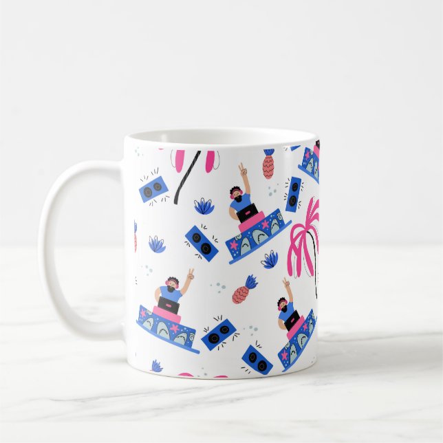 Sömlös mönster med glatt dj handflatan träd pineap kaffemugg (Vänster)