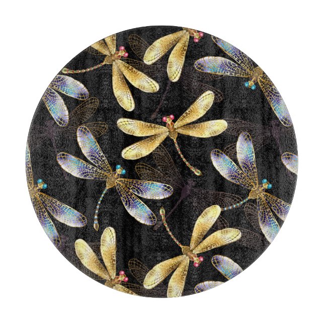 Sömlös Mönster med Golden Dragonflies (Framsidan)