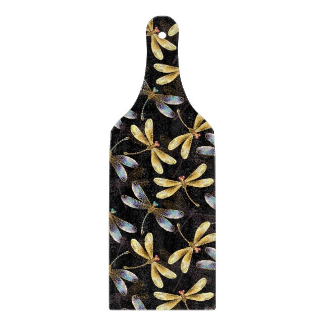 Sömlös Mönster med Golden Dragonflies (Framsidan)