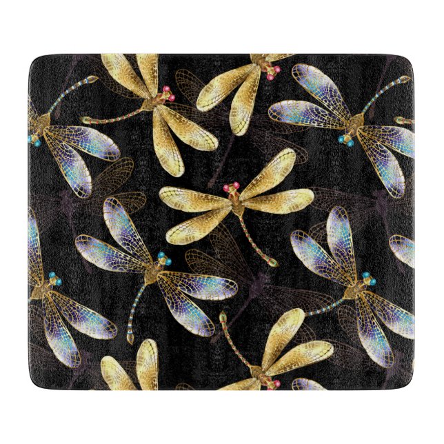 Sömlös Mönster med Golden Dragonflies (Framsidan)
