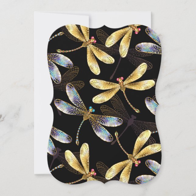 Sömlös Mönster med Golden Dragonflies (Framsida)