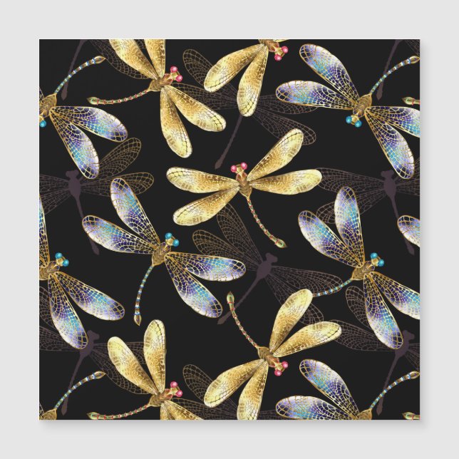 Sömlös Mönster med Golden Dragonflies (Framsida)