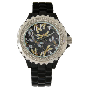 Sömlös Mönster med Golden Dragonflies Armbandsur