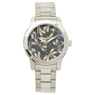 Sömlös Mönster med Golden Dragonflies Armbandsur