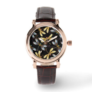 Sömlös Mönster med Golden Dragonflies Armbandsur