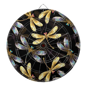 Sömlös Mönster med Golden Dragonflies Darttavla