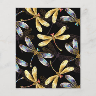 Sömlös Mönster med Golden Dragonflies Flygblad