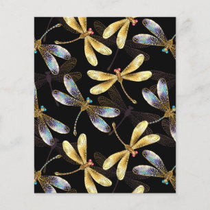 Sömlös Mönster med Golden Dragonflies Flygblad