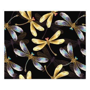 Sömlös Mönster med Golden Dragonflies Fototryck