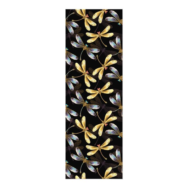 Sömlös Mönster med Golden Dragonflies Fototryck (Framsidan)