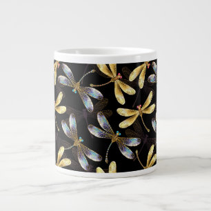 Sömlös Mönster med Golden Dragonflies Jumbo Mugg