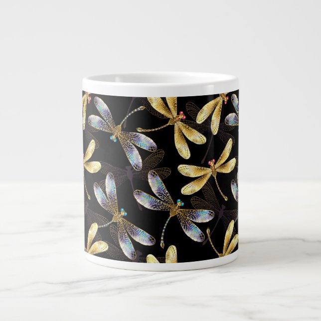 Sömlös Mönster med Golden Dragonflies Jumbo Mugg (Framsidan)