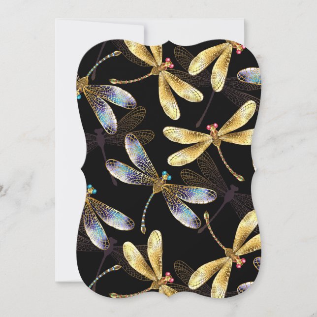 Sömlös Mönster med Golden Dragonflies Kort (Framsida)