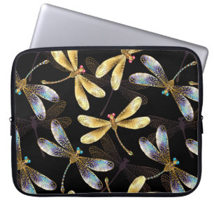 Sömlös Mönster med Golden Dragonflies Laptop Fodral