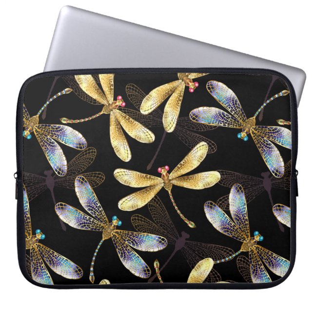 Sömlös Mönster med Golden Dragonflies Laptop Fodral (Framsidan)