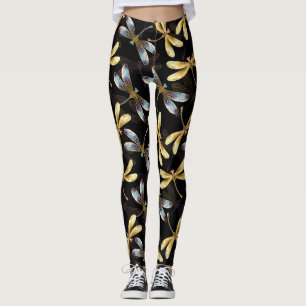 Sömlös Mönster med Golden Dragonflies Leggings
