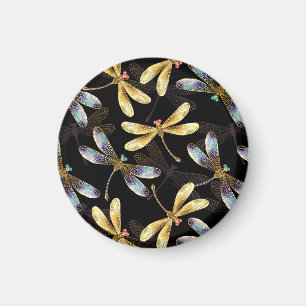 Sömlös Mönster med Golden Dragonflies Magnet