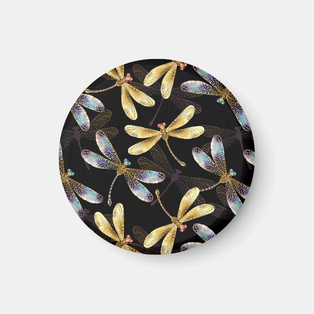 Sömlös Mönster med Golden Dragonflies Magnet (Framsidan)