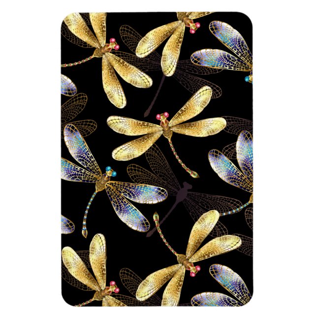 Sömlös Mönster med Golden Dragonflies Magnet (Vertikal)