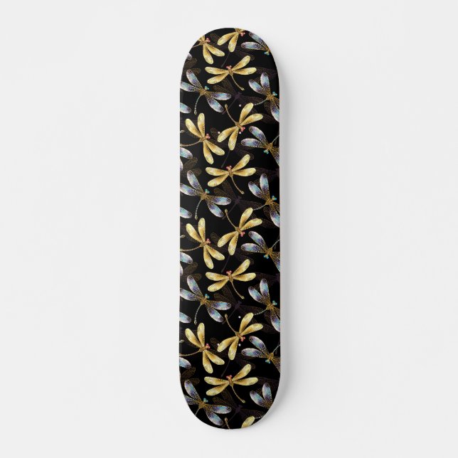 Sömlös Mönster med Golden Dragonflies Mini Skateboard Bräda 18,5 Cm (Framsida)