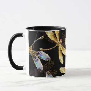 Sömlös Mönster med Golden Dragonflies Mugg