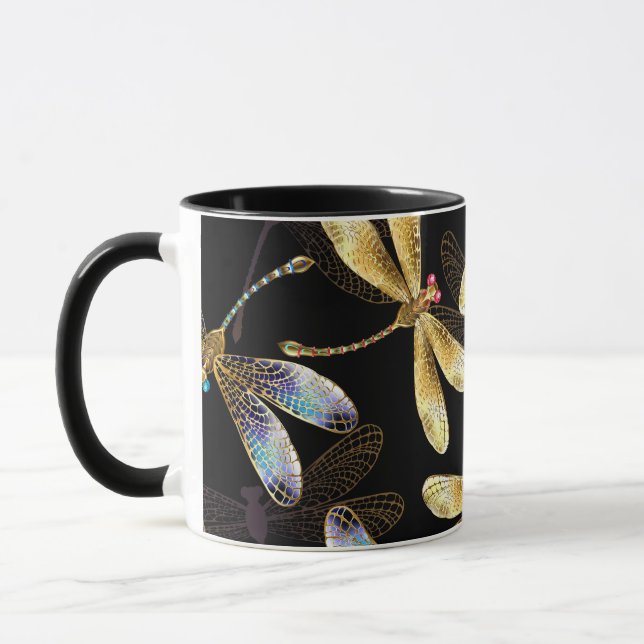 Sömlös Mönster med Golden Dragonflies Mugg (Vänster)