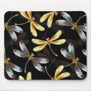 Sömlös Mönster med Golden Dragonflies Musmatta