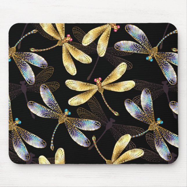 Sömlös Mönster med Golden Dragonflies Musmatta (Framsidan)