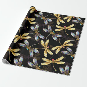 Sömlös Mönster med Golden Dragonflies Presentpapper