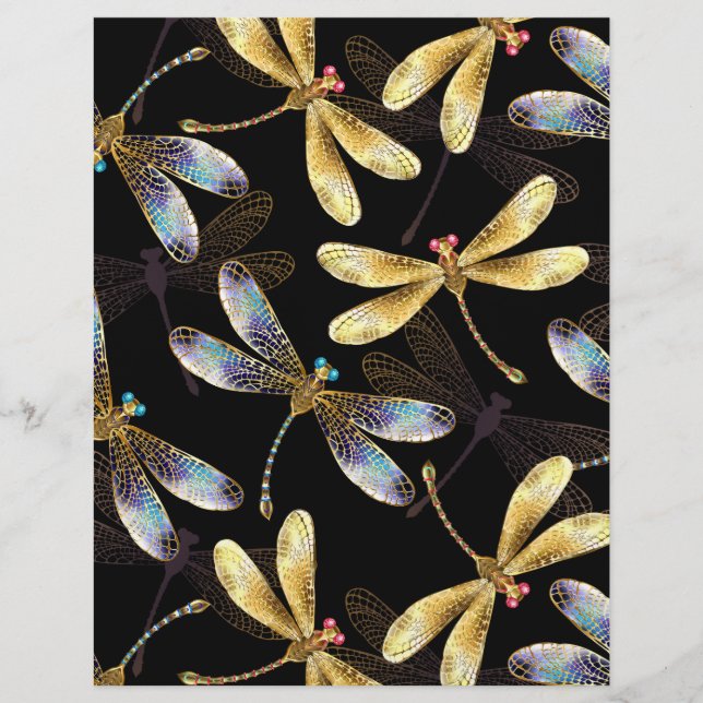 Sömlös Mönster med Golden Dragonflies Reklamblad (Framsidan)