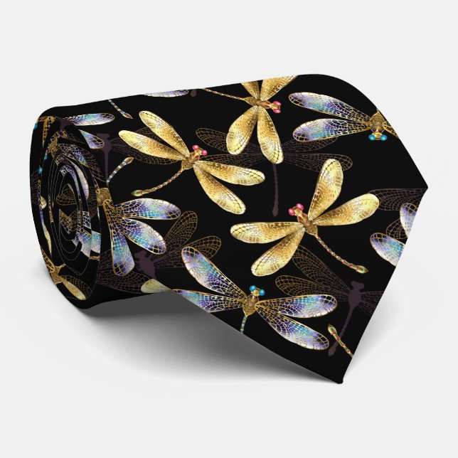 Sömlös Mönster med Golden Dragonflies Slips (Rullad)