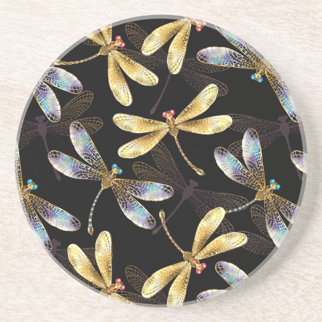 Sömlös Mönster med Golden Dragonflies Underlägg (Framsidan)