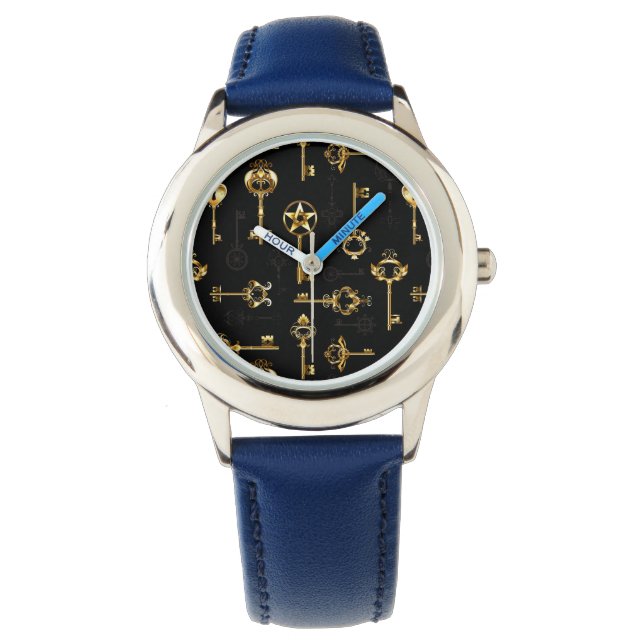 Sömlös Mönster med Golden Nycklar Armbandsur (Framsida)