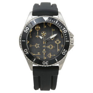 Sömlös Mönster med Golden Nycklar Armbandsur