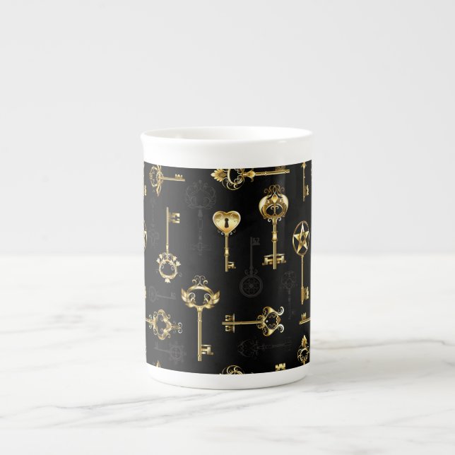 Sömlös Mönster med Golden Nycklar Benporslin Mugg (Framsidan)